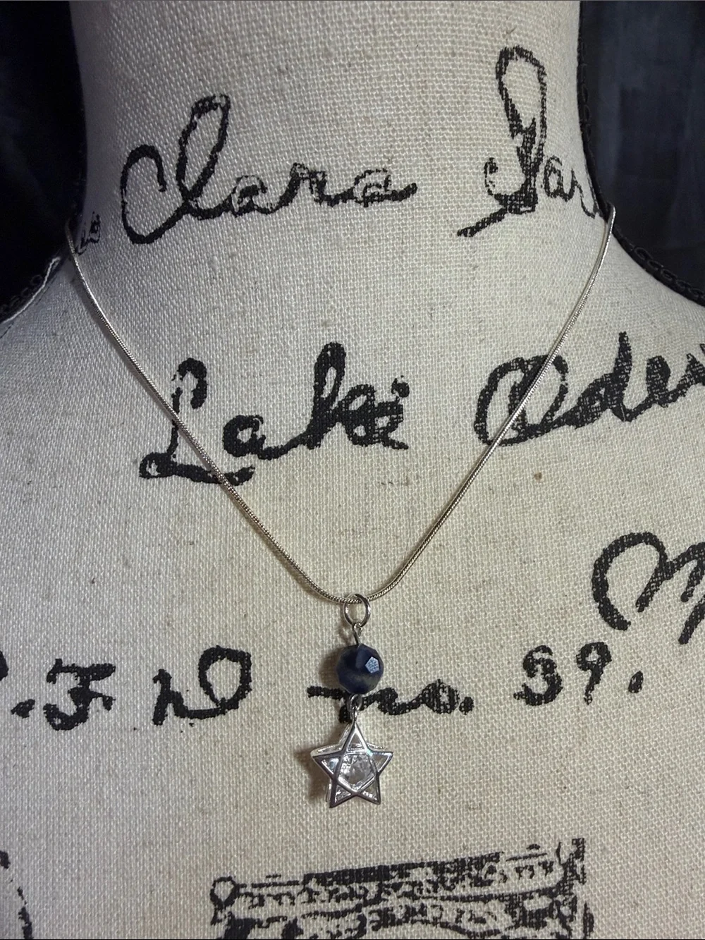 Handmade Sterling Silver Lapis Lazuli Star Necklace 925 Box Chain Celestial CZ